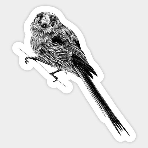 Long-tailed tit bird - ink illustration Sticker by lorendowding